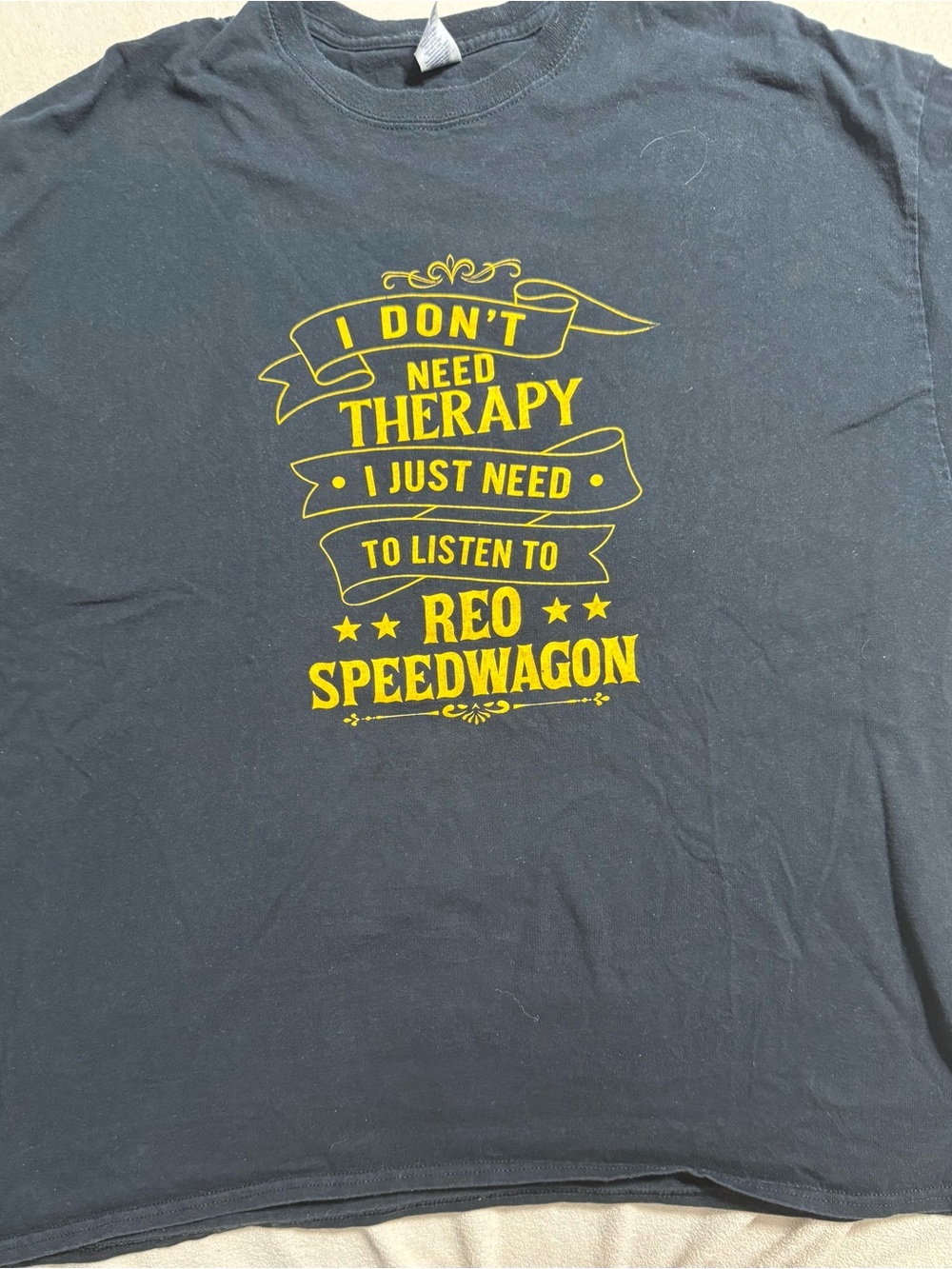 Gildan Black Tee with Yellow REO Speedwagon Graphic